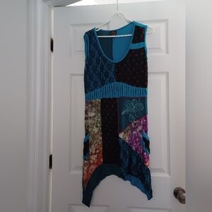 Rising International Teal and Black Embroidered & Lace Viscose Dress